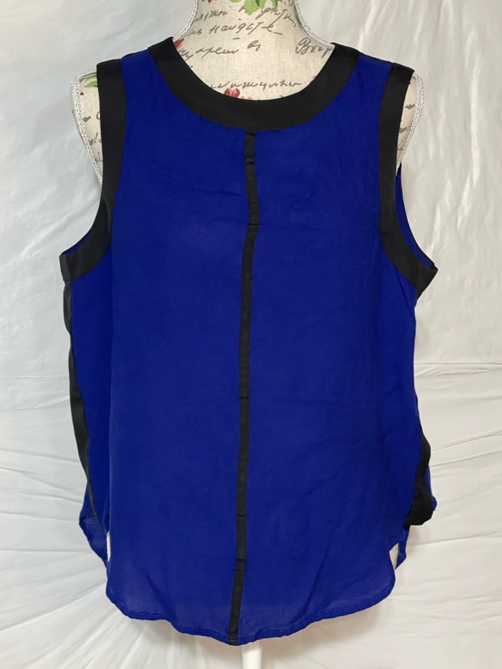 Daisy Fuentes Royal Blue and Black Sleeveless Zip-Front Tank